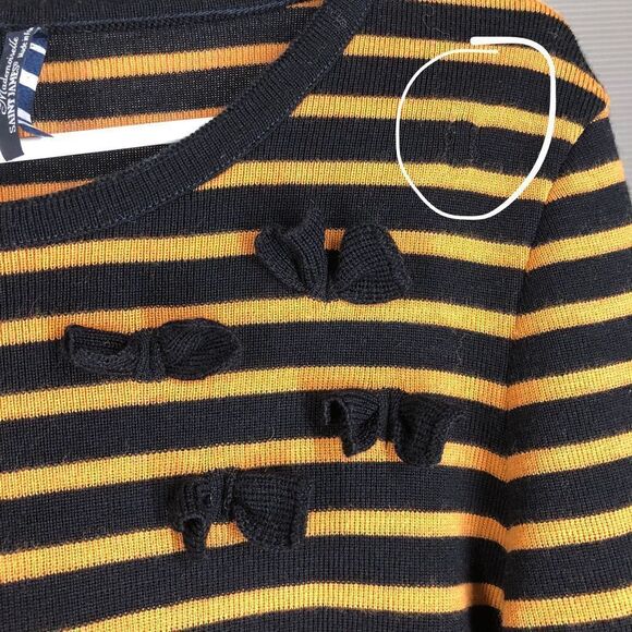 Saint JAMES MADEMOISELLE Wool Blend Orange Black Stripe Sweater Bow Appliques Sz - Picture 4 of 9